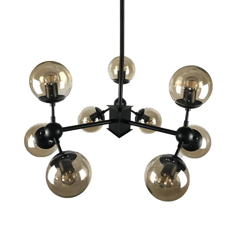 9 Lights Chandelier Lighting Nordic Black Hanging Light with Globe Cranberry Glass Shade Clearhalo 'Ceiling Lights' 'Chandeliers' 'Glass shade' 'Glass' 'Modern Chandeliers' 'Modern' Lighting' 169862