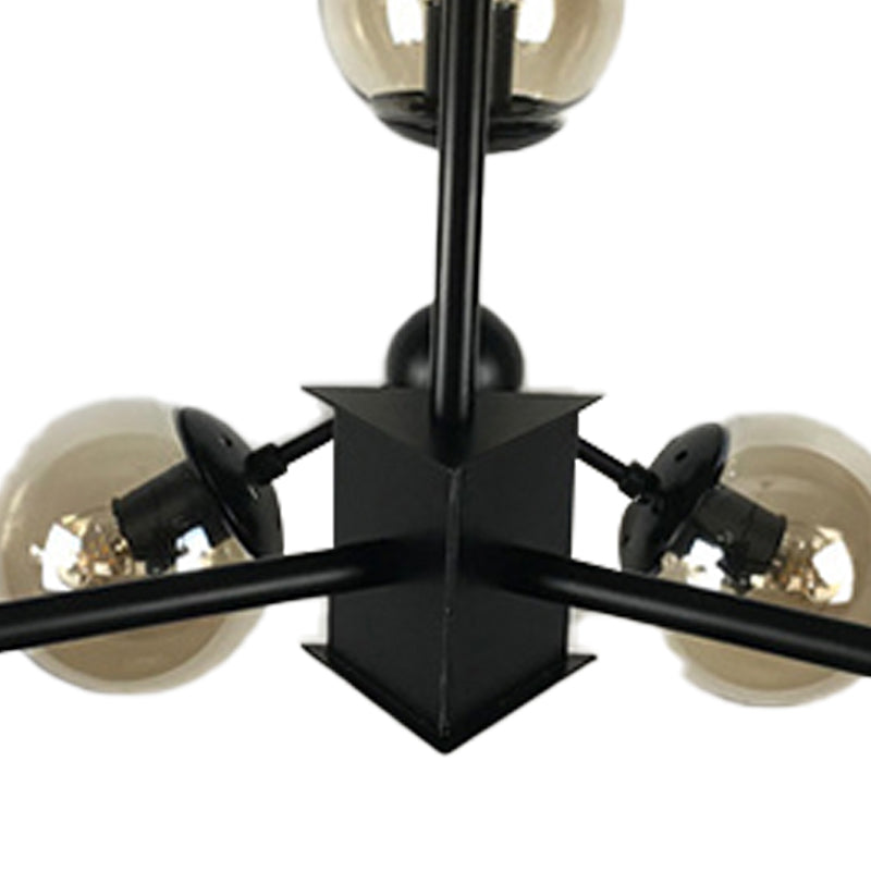 9 Lights Chandelier Lighting Nordic Black Hanging Light with Globe Cranberry Glass Shade Clearhalo 'Ceiling Lights' 'Chandeliers' 'Glass shade' 'Glass' 'Modern Chandeliers' 'Modern' Lighting' 169864