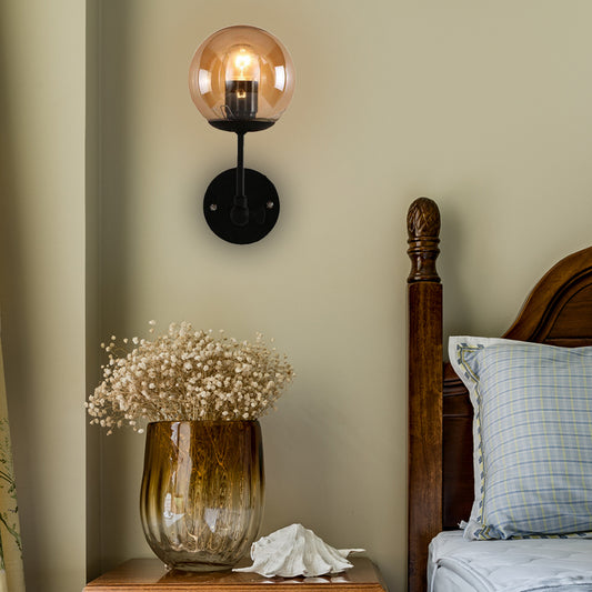 1 Bulb Wall Sconce Contemporary Black Wall Sconce Lighting with Globe Glass Shade Black Clearhalo 'Cast Iron' 'Glass' 'Industrial' 'Modern wall lights' 'Modern' 'Tiffany' 'Traditional wall lights' 'Wall Lamps & Sconces' 'Wall Lights' Lighting' 169870
