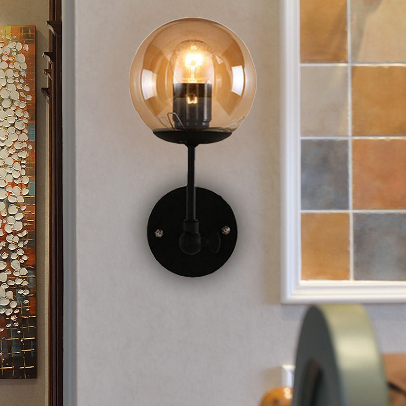 1 Bulb Wall Sconce Contemporary Black Wall Sconce Lighting with Globe Glass Shade Clearhalo 'Cast Iron' 'Glass' 'Industrial' 'Modern wall lights' 'Modern' 'Tiffany' 'Traditional wall lights' 'Wall Lamps & Sconces' 'Wall Lights' Lighting' 169871