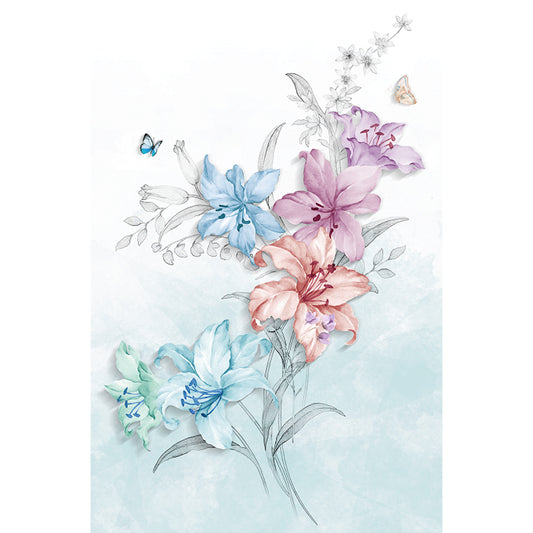 Stylish Blooming Lilies Wallpaper Mural Blue and Pink Flower Wall Decor for Bedroom Clearhalo 'Wall Decor' 'Wall Mural' 1698741