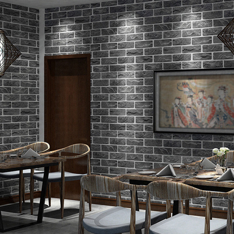 Cyberpunk Brick Tile Wallpaper Roll for Restaurant 31' L x 20.5" W Wall Art in Dark Color Grey Clearhalo 'Industrial wall decor' 'Industrial' 'Wallpaper' Wall Decor' 1698815