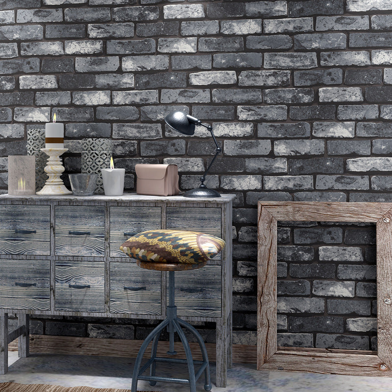 Shabby Brickwork Wallpaper Roll for Restaurant Architectural Wall Art, 31' x 20.5" Dark Gray Clearhalo 'Industrial wall decor' 'Industrial' 'Wallpaper' Wall Decor' 1698952