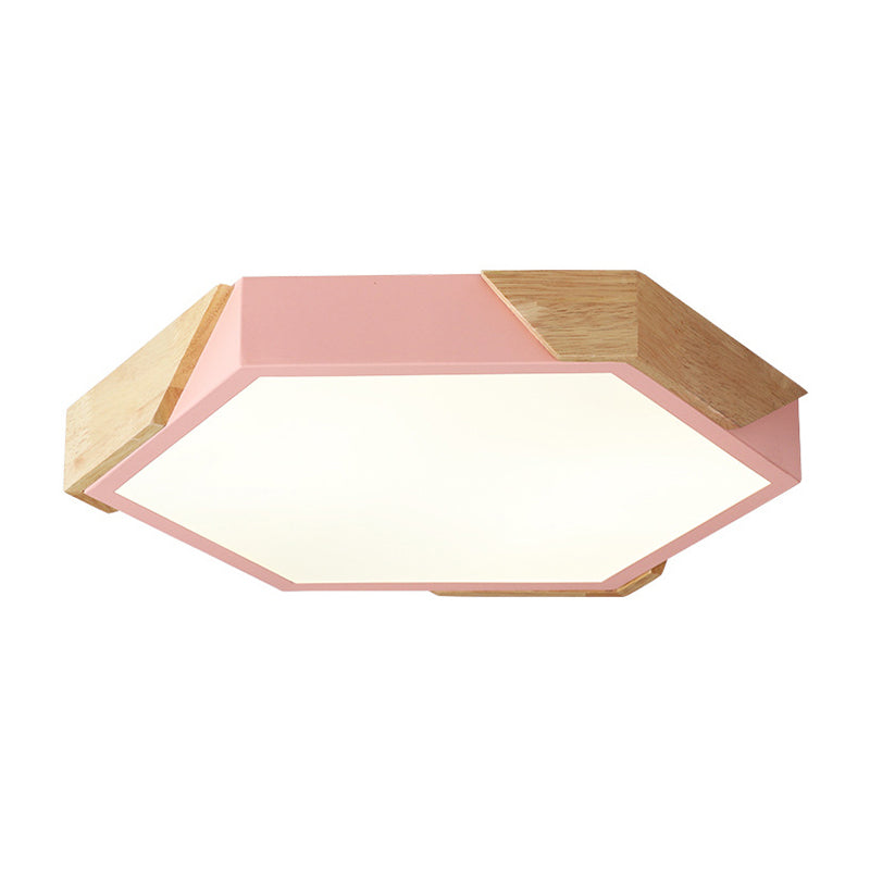 Slim Panel Hexagon Ceiling Light Macaron Loft Acrylic LED Green/Pink/White/Yellow Flush Mount Light in Warm Light for Kindergarten Clearhalo 'Ceiling Lights' 'Close To Ceiling Lights' 'Close to ceiling' 'Flush mount' Lighting' 169905