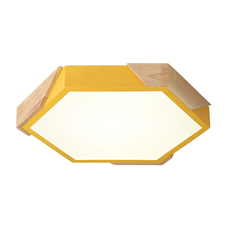 Slim Panel Hexagon Ceiling Light Macaron Loft Acrylic LED Green/Pink/White/Yellow Flush Mount Light in Warm Light for Kindergarten Clearhalo 'Ceiling Lights' 'Close To Ceiling Lights' 'Close to ceiling' 'Flush mount' Lighting' 169907