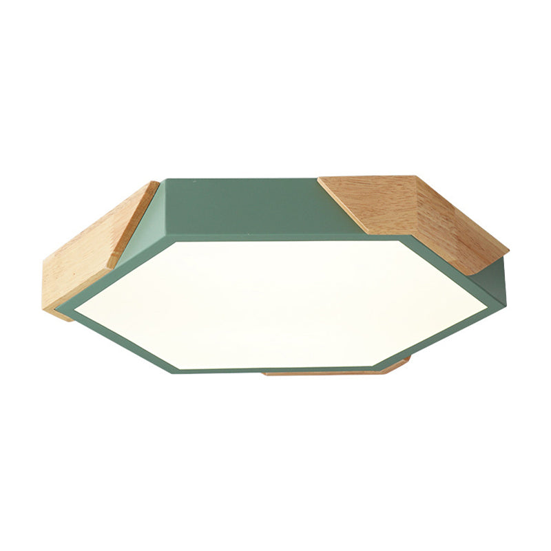 Slim Panel Hexagon Ceiling Light Macaron Loft Acrylic LED Green/Pink/White/Yellow Flush Mount Light in Warm Light for Kindergarten Clearhalo 'Ceiling Lights' 'Close To Ceiling Lights' 'Close to ceiling' 'Flush mount' Lighting' 169909