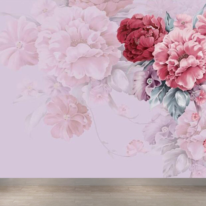 Stain-Resistant Peony Blossom Mural Trendy Non-Woven Fabric Wall Art, Custom Made Pink Clearhalo 'Wall Decor' 'Wall Mural' 1699109