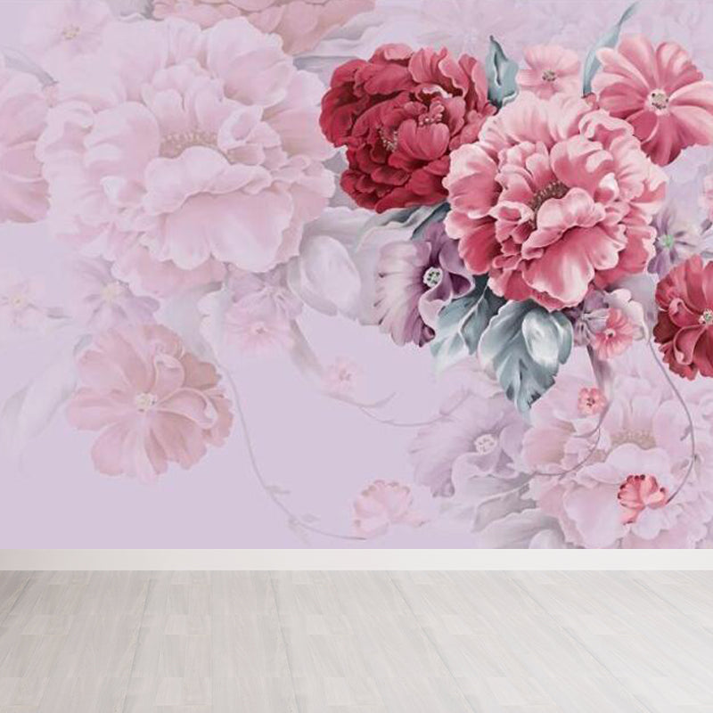 Stain-Resistant Peony Blossom Mural Trendy Non-Woven Fabric Wall Art, Custom Made Clearhalo 'Wall Decor' 'Wall Mural' 1699111