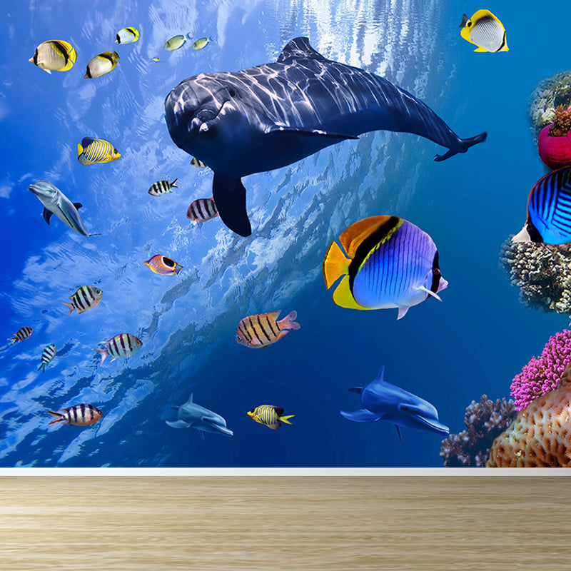 Tropical Ocean Animals Wall Mural Blue Water-Proof Wall Decor for House Interior Clearhalo 'Wall Decor' 'Wall Mural' 1699160