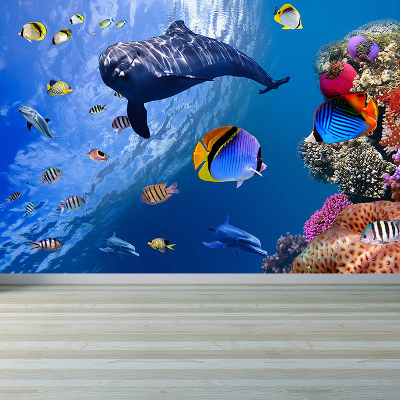 Tropical Ocean Animals Wall Mural Blue Water-Proof Wall Decor for House Interior Clearhalo 'Wall Decor' 'Wall Mural' 1699161