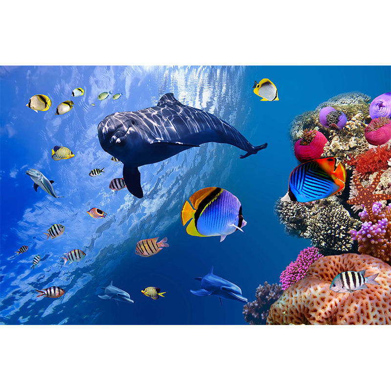 Tropical Ocean Animals Wall Mural Blue Water-Proof Wall Decor for House Interior Clearhalo 'Wall Decor' 'Wall Mural' 1699162