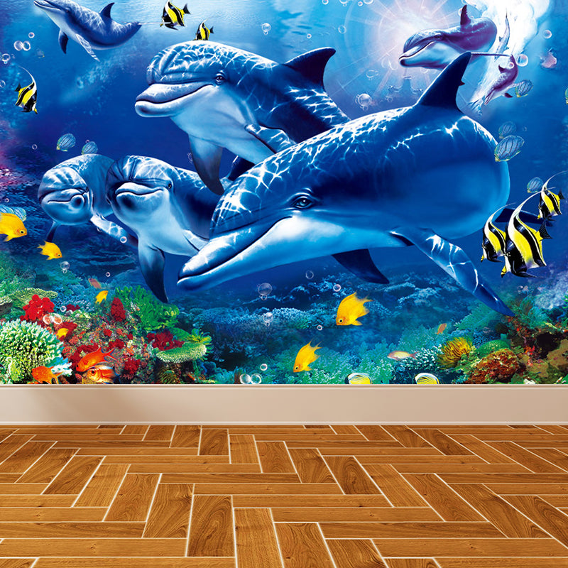 Tropical Ocean Animals Wall Mural Blue Water-Proof Wall Decor for House Interior Clearhalo 'Wall Decor' 'Wall Mural' 1699165