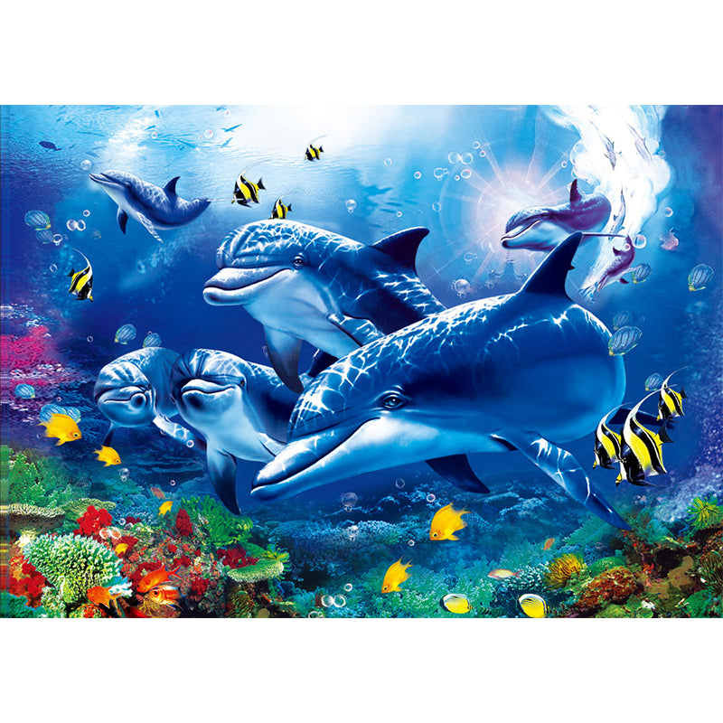 Tropical Ocean Animals Wall Mural Blue Water-Proof Wall Decor for House Interior Clearhalo 'Wall Decor' 'Wall Mural' 1699167