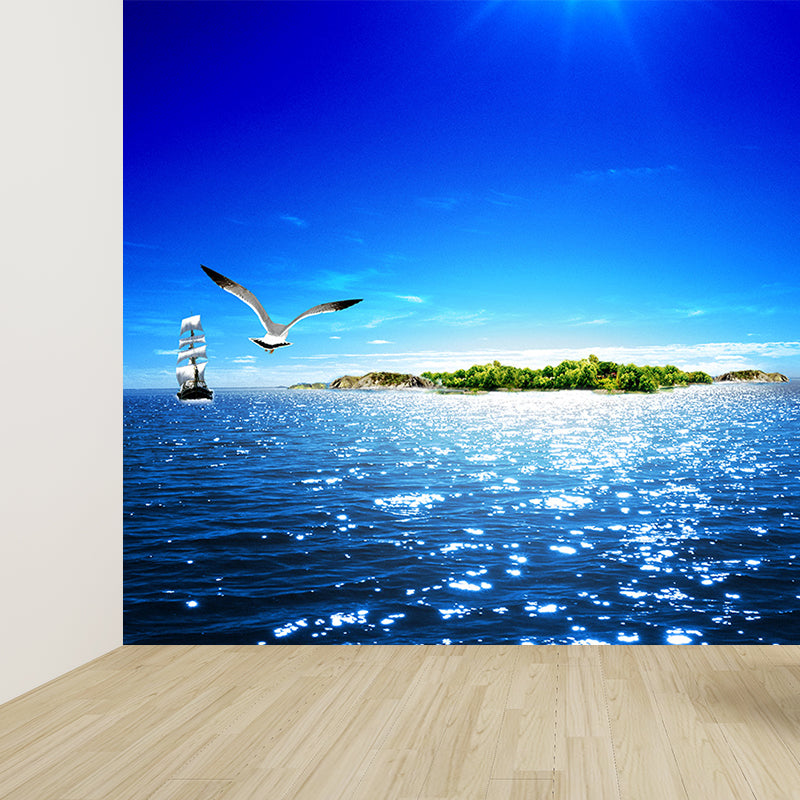 Tropical Ocean Animals Wall Mural Blue Water-Proof Wall Decor for House Interior Blue Design 3 Clearhalo 'Wall Decor' 'Wall Mural' 1699169