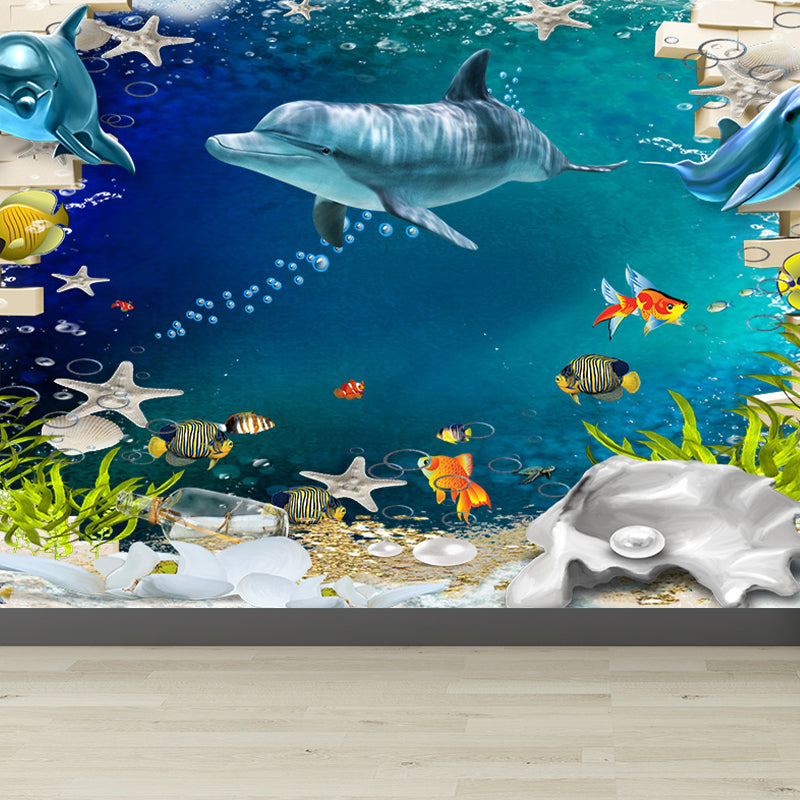 Tropical Ocean Animals Wall Mural Blue Water-Proof Wall Decor for House Interior Clearhalo 'Wall Decor' 'Wall Mural' 1699176