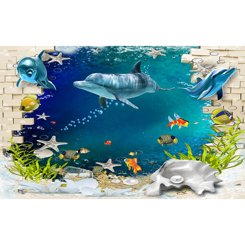 Tropical Ocean Animals Wall Mural Blue Water-Proof Wall Decor for House Interior Clearhalo 'Wall Decor' 'Wall Mural' 1699177