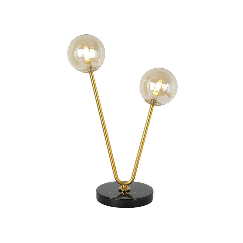 Ball Shade Table Lamp Post Modern Glass 2 Lights Gold Table Light with Marble Base Clearhalo 'Lamps' 'Table Lamps' Lighting' 169942