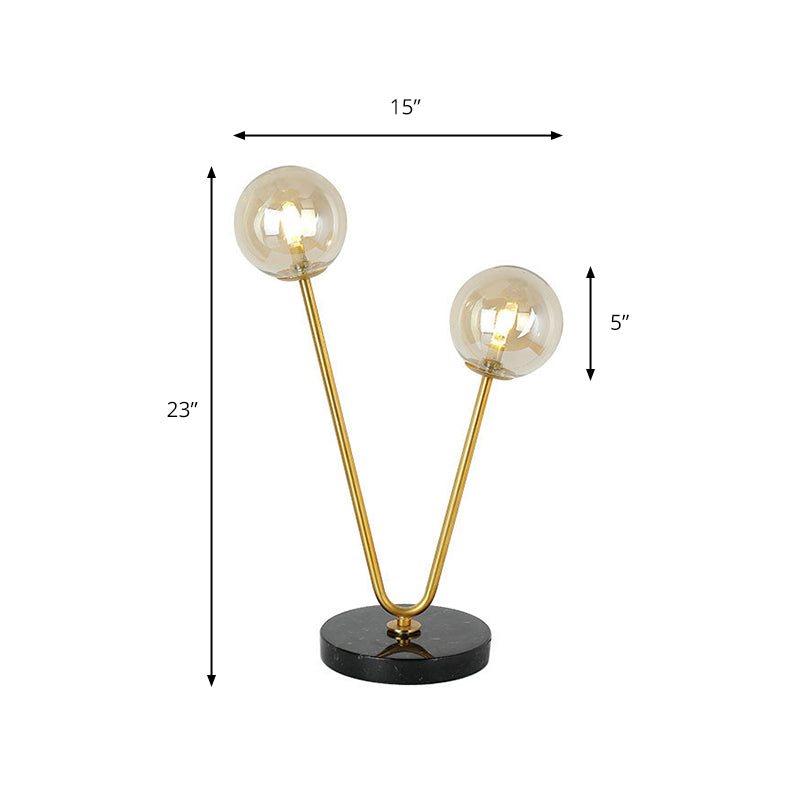 Ball Shade Table Lamp Post Modern Glass 2 Lights Gold Table Light with Marble Base Clearhalo 'Lamps' 'Table Lamps' Lighting' 169943