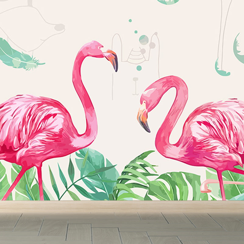 Tropical Flamingo Mural Wallpaper Non-Woven Cloth Washable Pastel Wall Art for Bedroom Clearhalo 'Wall Decor' 'Wall Mural' 1699447