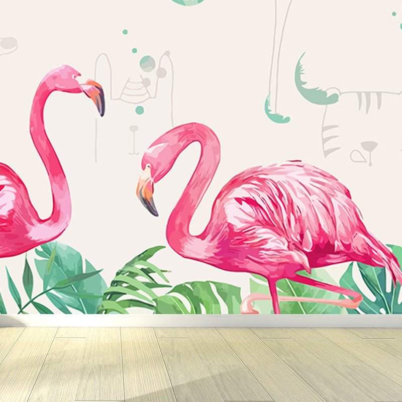 Tropical Flamingo Mural Wallpaper Non-Woven Cloth Washable Pastel Wall Art for Bedroom Clearhalo 'Wall Decor' 'Wall Mural' 1699448