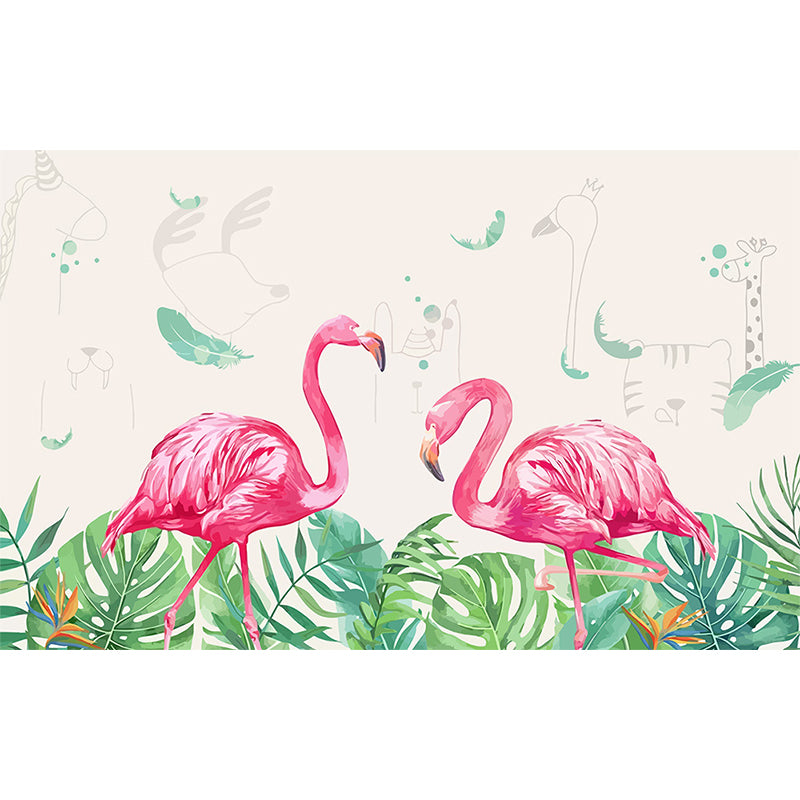 Tropical Flamingo Mural Wallpaper Non-Woven Cloth Washable Pastel Wall Art for Bedroom Clearhalo 'Wall Decor' 'Wall Mural' 1699449