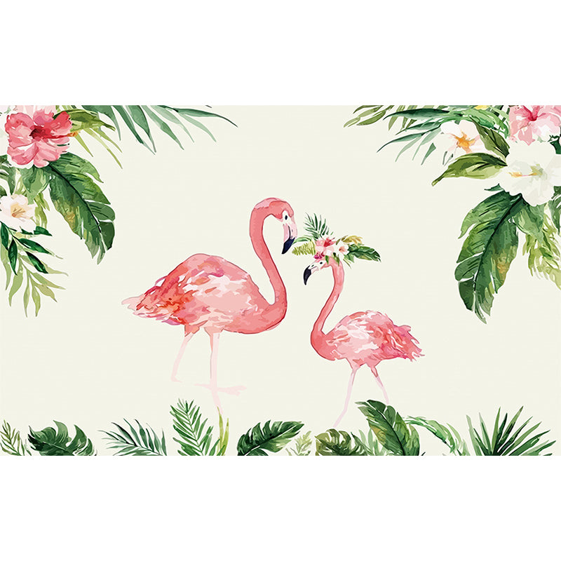 Tropical Flamingo Mural Wallpaper Non-Woven Cloth Washable Pastel Wall Art for Bedroom Clearhalo 'Wall Decor' 'Wall Mural' 1699454