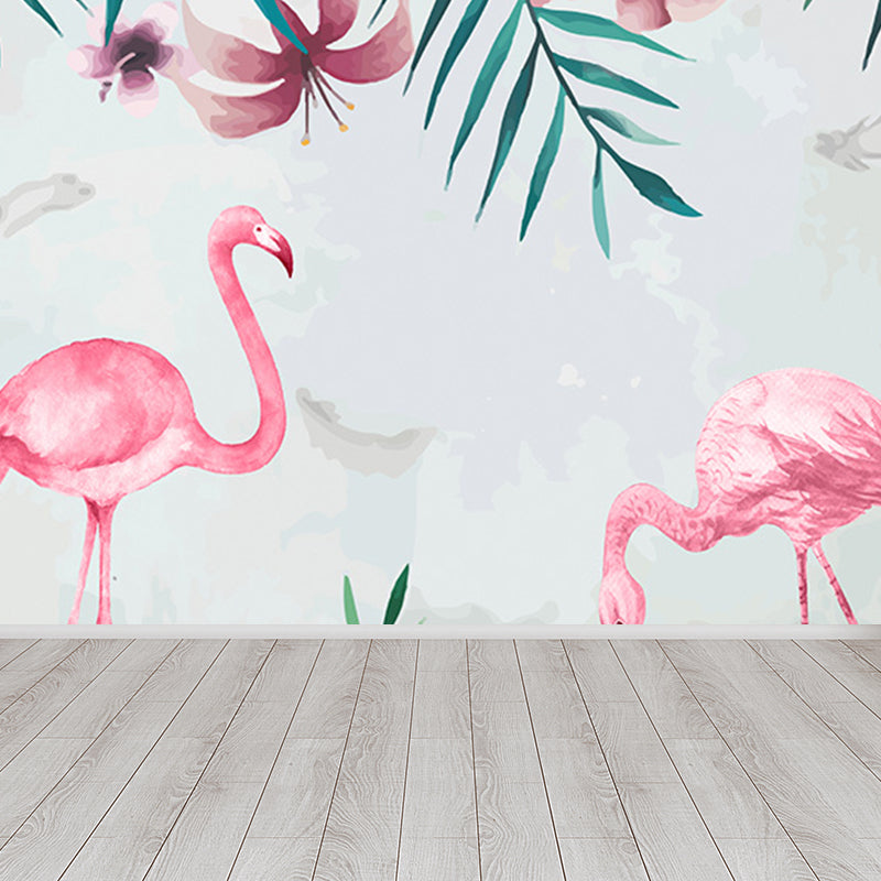 Tropical Flamingo Mural Wallpaper Non-Woven Cloth Washable Pastel Wall Art for Bedroom Clearhalo 'Wall Decor' 'Wall Mural' 1699457