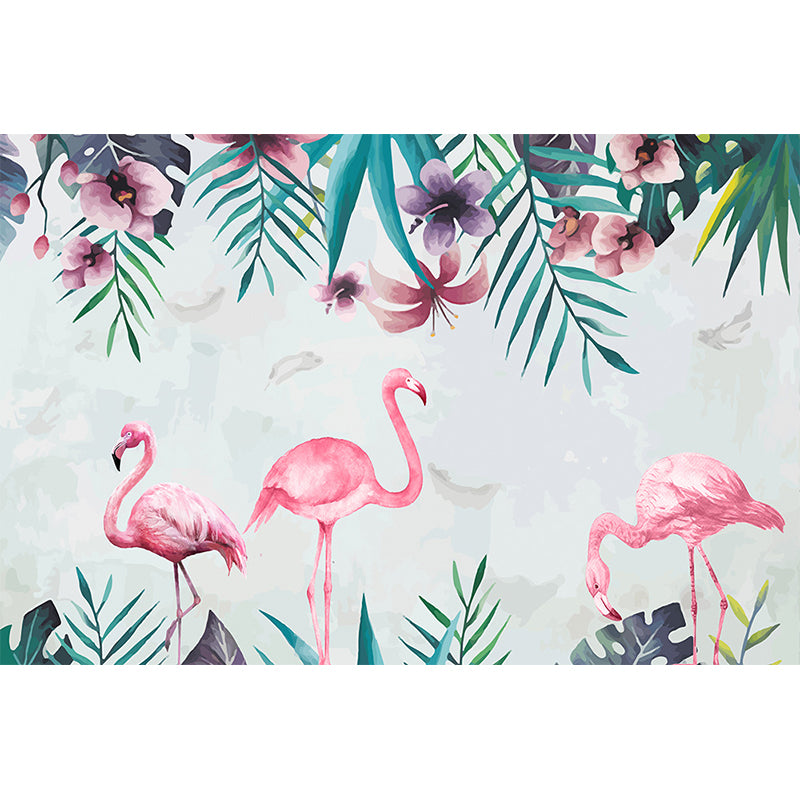 Tropical Flamingo Mural Wallpaper Non-Woven Cloth Washable Pastel Wall Art for Bedroom Clearhalo 'Wall Decor' 'Wall Mural' 1699459