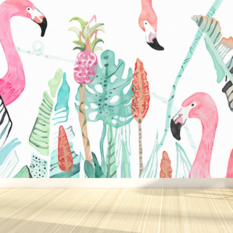 Tropical Flamingo Mural Wallpaper Non-Woven Cloth Washable Pastel Wall Art for Bedroom Clearhalo 'Wall Decor' 'Wall Mural' 1699463