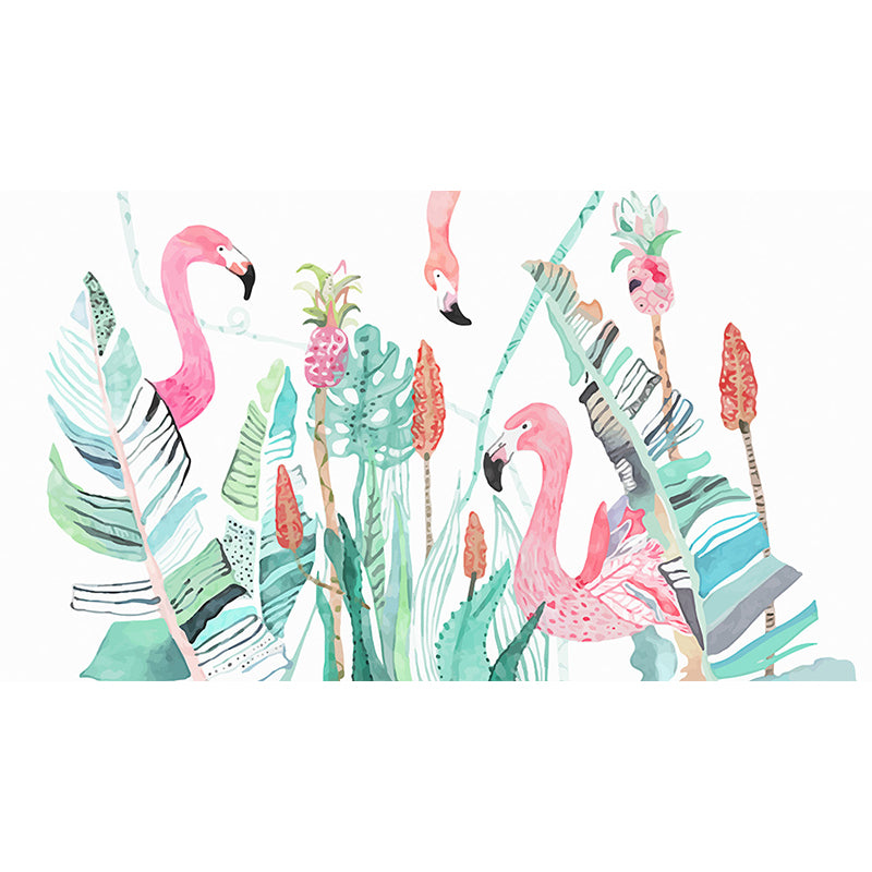 Tropical Flamingo Mural Wallpaper Non-Woven Cloth Washable Pastel Wall Art for Bedroom Clearhalo 'Wall Decor' 'Wall Mural' 1699464