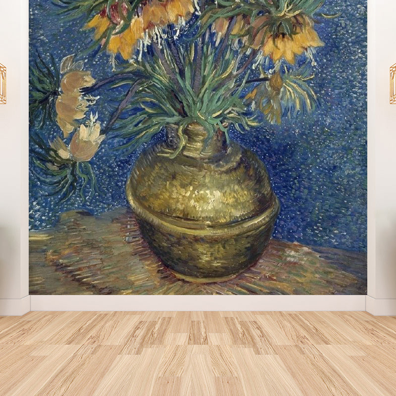 Vital Flowers Potting Mural Wallpaper Modern No-Woven Material Wall Decor in Blue Clearhalo 'Wall Decor' 'Wall Mural' 1699587