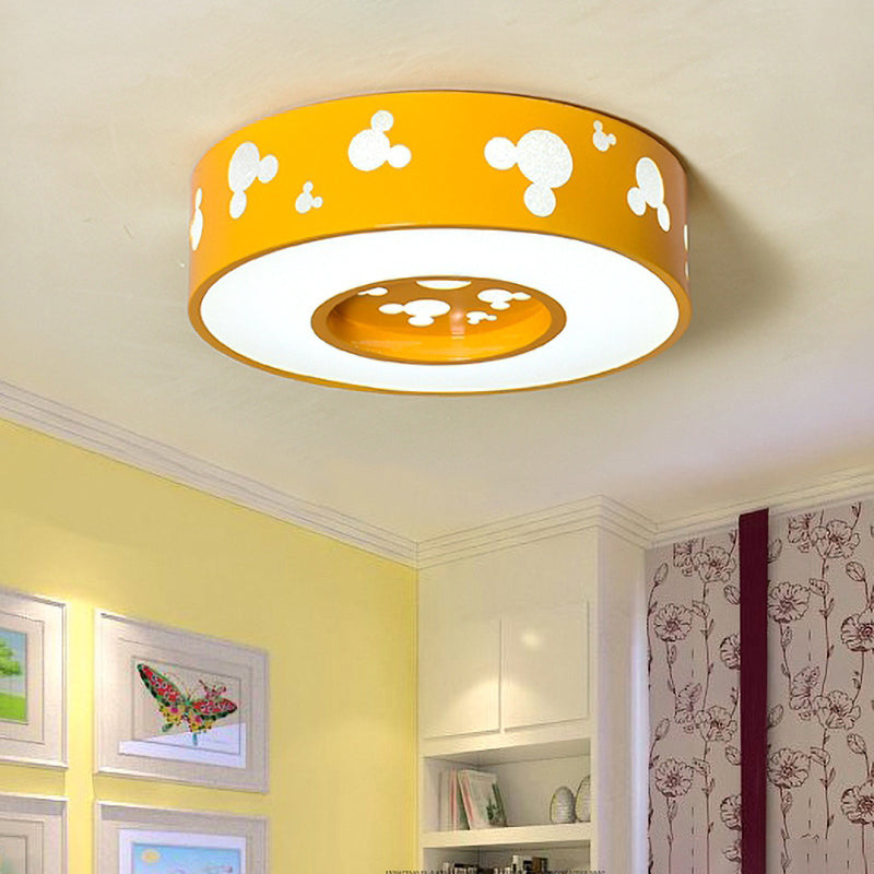 Cartoon Candy Colored Ceiling Fixture Round Metal Ceiling Mount Light with Mouse for Teen Yellow Clearhalo 'Ceiling Lights' 'Close To Ceiling Lights' 'Close to ceiling' 'Flush mount' Lighting' 169965