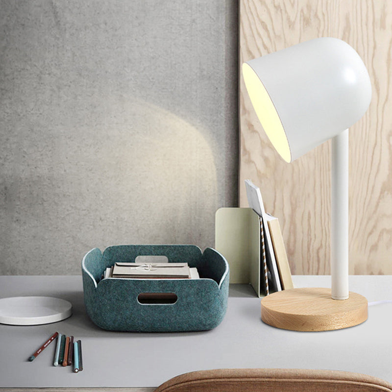 White/Blue/Green Domed Reading Book Light Minimalism Style 1 Light Metallic Desk Lamp with Wooden Base Clearhalo 'Lamps' 'Table Lamps' Lighting' 169985