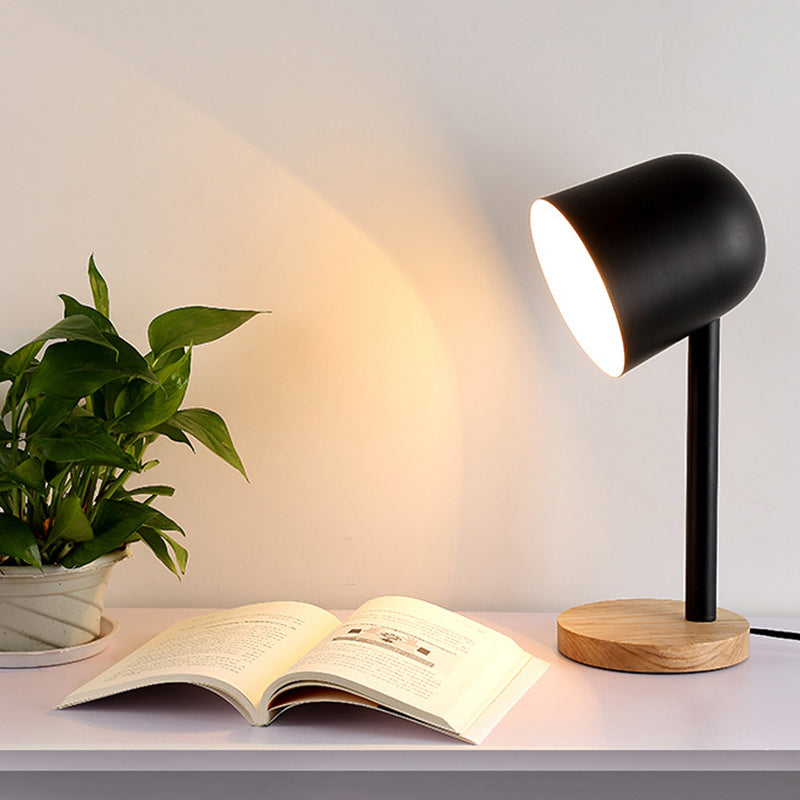 White/Blue/Green Domed Reading Book Light Minimalism Style 1 Light Metallic Desk Lamp with Wooden Base Black Clearhalo 'Lamps' 'Table Lamps' Lighting' 169988