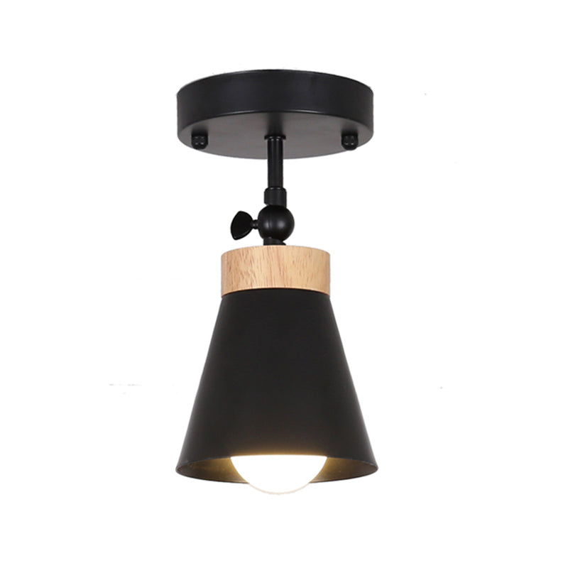 Adjustable Tapered Shade Flush Mount Ceiling Light Modernist Metal 1-Light Black/White Ceiling Fixture Clearhalo 'Ceiling Lights' 'Close To Ceiling Lights' 'Close to ceiling' 'Semi-flushmount' Lighting' 170034