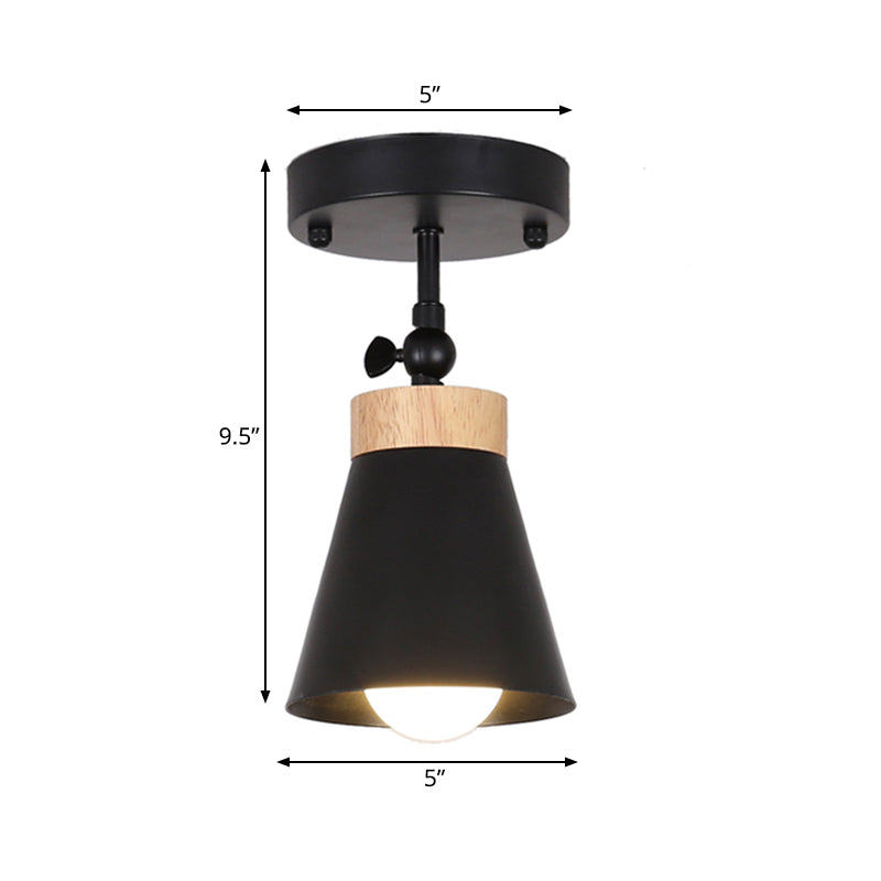 Adjustable Tapered Shade Flush Mount Ceiling Light Modernist Metal 1-Light Black/White Ceiling Fixture Clearhalo 'Ceiling Lights' 'Close To Ceiling Lights' 'Close to ceiling' 'Semi-flushmount' Lighting' 170035