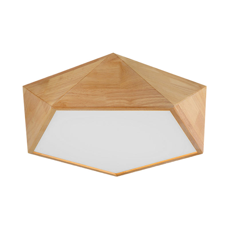 16.5"/20.5" Width Wood Pentagon Ceiling Fixture Porch Stair Japanese Style LED Flush Ceiling Light in Beige Clearhalo 'Ceiling Lights' 'Close To Ceiling Lights' 'Close to ceiling' 'Flush mount' Lighting' 170045