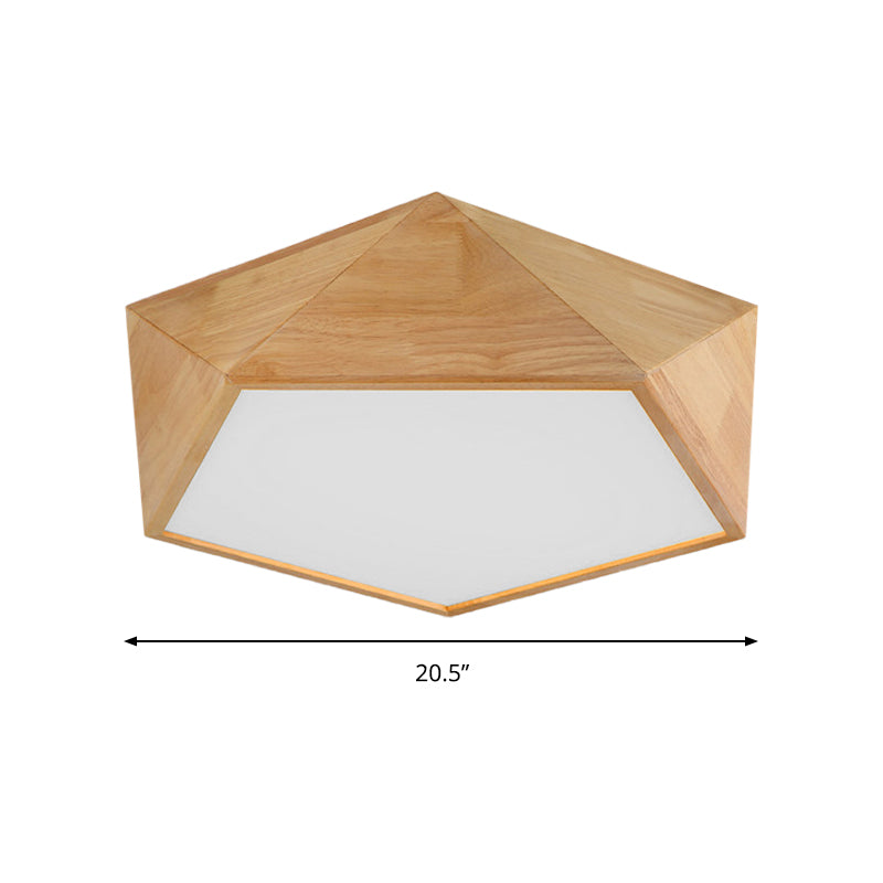 16.5"/20.5" Width Wood Pentagon Ceiling Fixture Porch Stair Japanese Style LED Flush Ceiling Light in Beige Clearhalo 'Ceiling Lights' 'Close To Ceiling Lights' 'Close to ceiling' 'Flush mount' Lighting' 170047