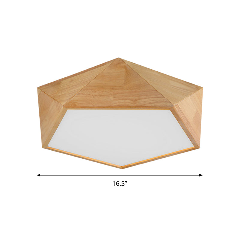 16.5"/20.5" Width Wood Pentagon Ceiling Fixture Porch Stair Japanese Style LED Flush Ceiling Light in Beige Clearhalo 'Ceiling Lights' 'Close To Ceiling Lights' 'Close to ceiling' 'Flush mount' Lighting' 170048