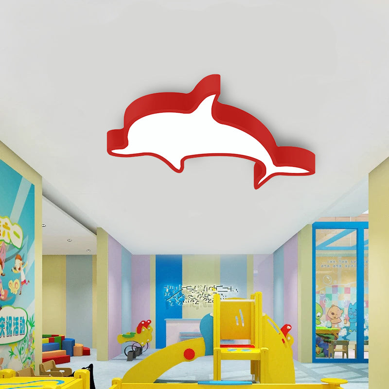 Acrylic Dolphin Ceiling Lamp Kindergarten Modern Lovely Flush Mount Light Red Clearhalo 'Ceiling Lights' 'Close To Ceiling Lights' 'Close to ceiling' 'Flush mount' Lighting' 170065