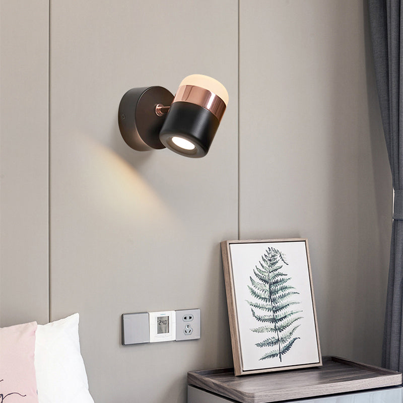 Black/White Cylindrical Sconce Wall Light Modern Style LED Steel and Glass Rotatable Wall Lighting for Bedroom Clearhalo 'Cast Iron' 'Glass' 'Industrial' 'Modern wall lights' 'Modern' 'Tiffany' 'Traditional wall lights' 'Wall Lamps & Sconces' 'Wall Lights' Lighting' 170135