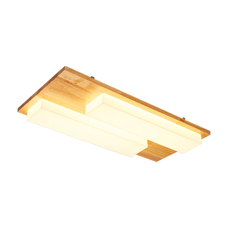 Japanese Style Rectangle Flushmount Light Wood Acrylic Beige LED Ceiling Lamp in Natural/White for Bathroom Clearhalo 'Ceiling Lights' 'Close To Ceiling Lights' 'Close to ceiling' 'Flush mount' Lighting' 170202