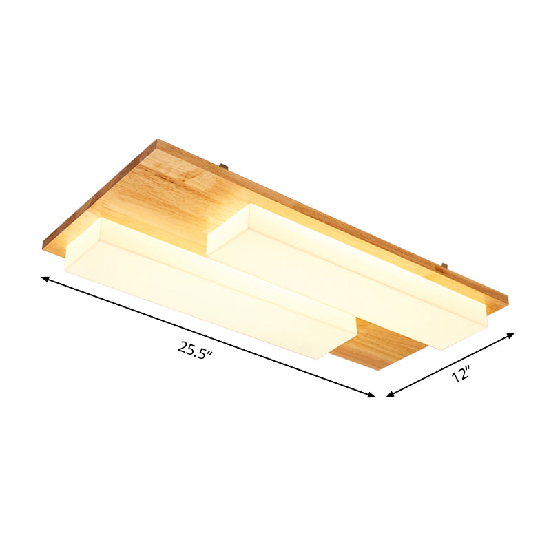 Japanese Style Rectangle Flushmount Light Wood Acrylic Beige LED Ceiling Lamp in Natural/White for Bathroom Clearhalo 'Ceiling Lights' 'Close To Ceiling Lights' 'Close to ceiling' 'Flush mount' Lighting' 170203