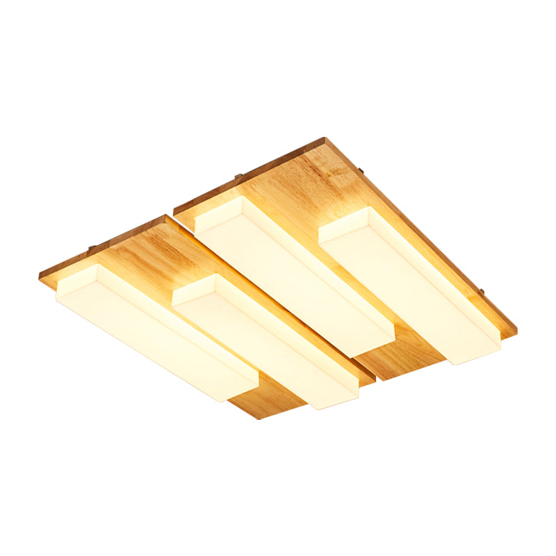 Japanese Style Rectangle Flushmount Light Wood Acrylic Beige LED Ceiling Lamp in Natural/White for Bathroom Clearhalo 'Ceiling Lights' 'Close To Ceiling Lights' 'Close to ceiling' 'Flush mount' Lighting' 170206