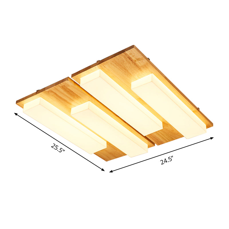 Japanese Style Rectangle Flushmount Light Wood Acrylic Beige LED Ceiling Lamp in Natural/White for Bathroom Clearhalo 'Ceiling Lights' 'Close To Ceiling Lights' 'Close to ceiling' 'Flush mount' Lighting' 170207