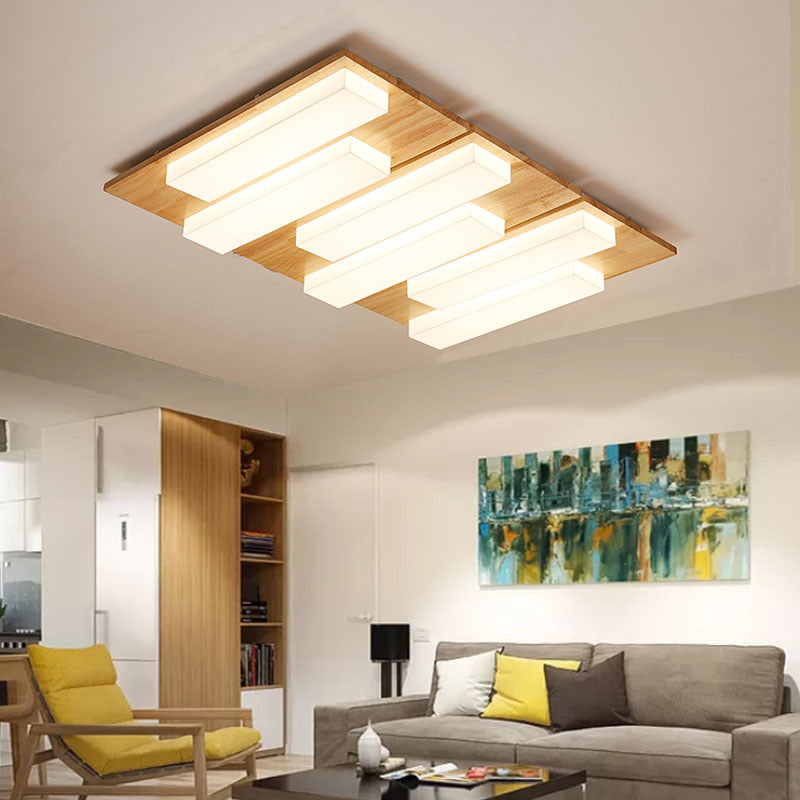 Japanese Style Rectangle Flushmount Light Wood Acrylic Beige LED Ceiling Lamp in Natural/White for Bathroom Clearhalo 'Ceiling Lights' 'Close To Ceiling Lights' 'Close to ceiling' 'Flush mount' Lighting' 170208