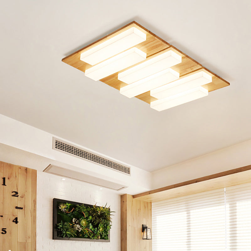 Japanese Style Rectangle Flushmount Light Wood Acrylic Beige LED Ceiling Lamp in Natural/White for Bathroom Clearhalo 'Ceiling Lights' 'Close To Ceiling Lights' 'Close to ceiling' 'Flush mount' Lighting' 170209