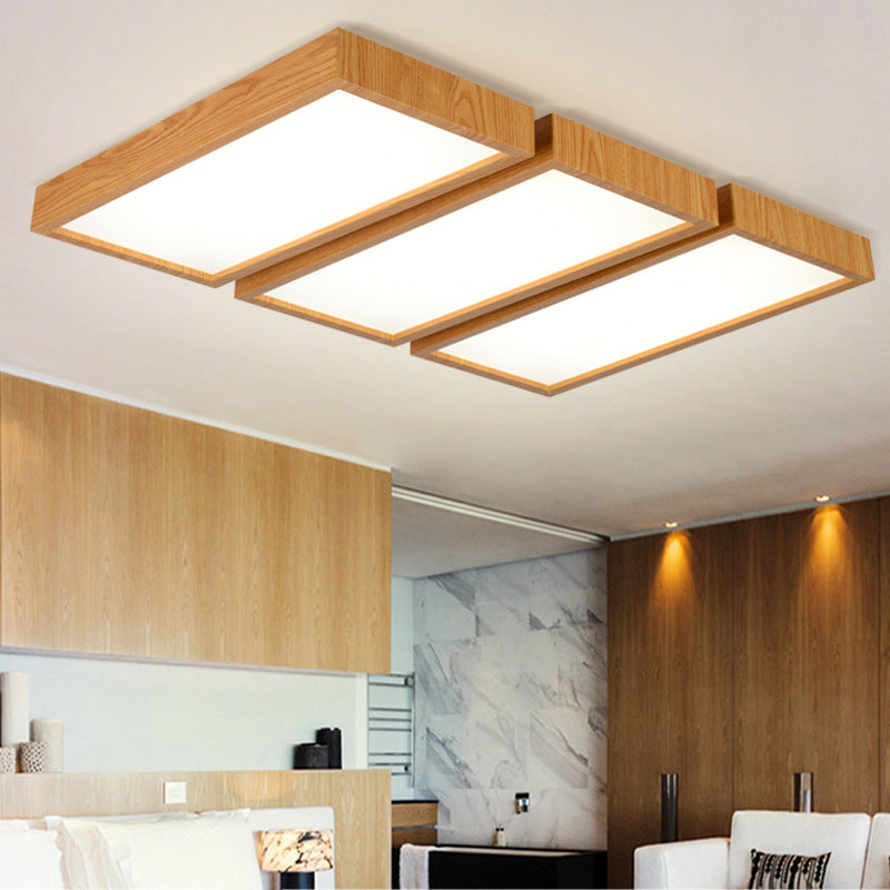 Nordic Style LED Flush Ceiling Light Rectangle Shade Wooden Edge Ceiling Fixture for Office 3 Wood Clearhalo 'Ceiling Lights' 'Close To Ceiling Lights' 'Close to ceiling' 'Flush mount' Lighting' 170279