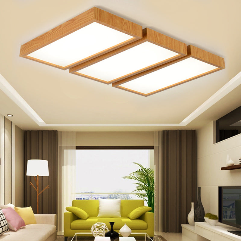 Nordic Style LED Flush Ceiling Light Rectangle Shade Wooden Edge Ceiling Fixture for Office Clearhalo 'Ceiling Lights' 'Close To Ceiling Lights' 'Close to ceiling' 'Flush mount' Lighting' 170280