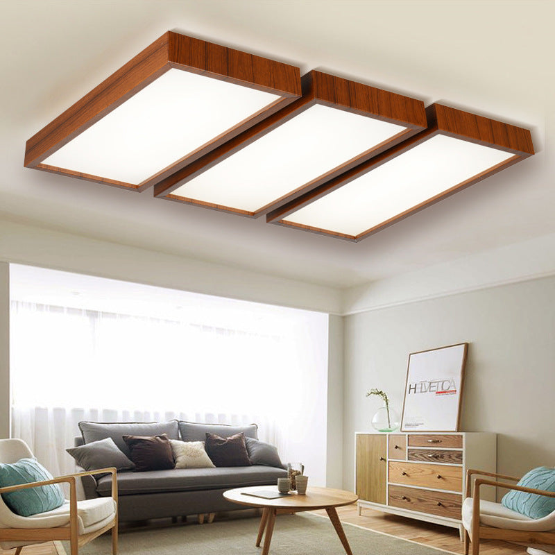 Nordic Style LED Flush Ceiling Light Rectangle Shade Wooden Edge Ceiling Fixture for Office 3 Dark Wood Clearhalo 'Ceiling Lights' 'Close To Ceiling Lights' 'Close to ceiling' 'Flush mount' Lighting' 170283